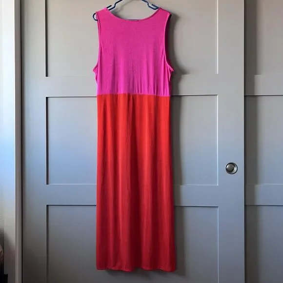 Nina Parker Dress Womens 3X Pink Red Colorblock Sleeveless Ruched Tulip Hem Maxi - Picture 2 of 9